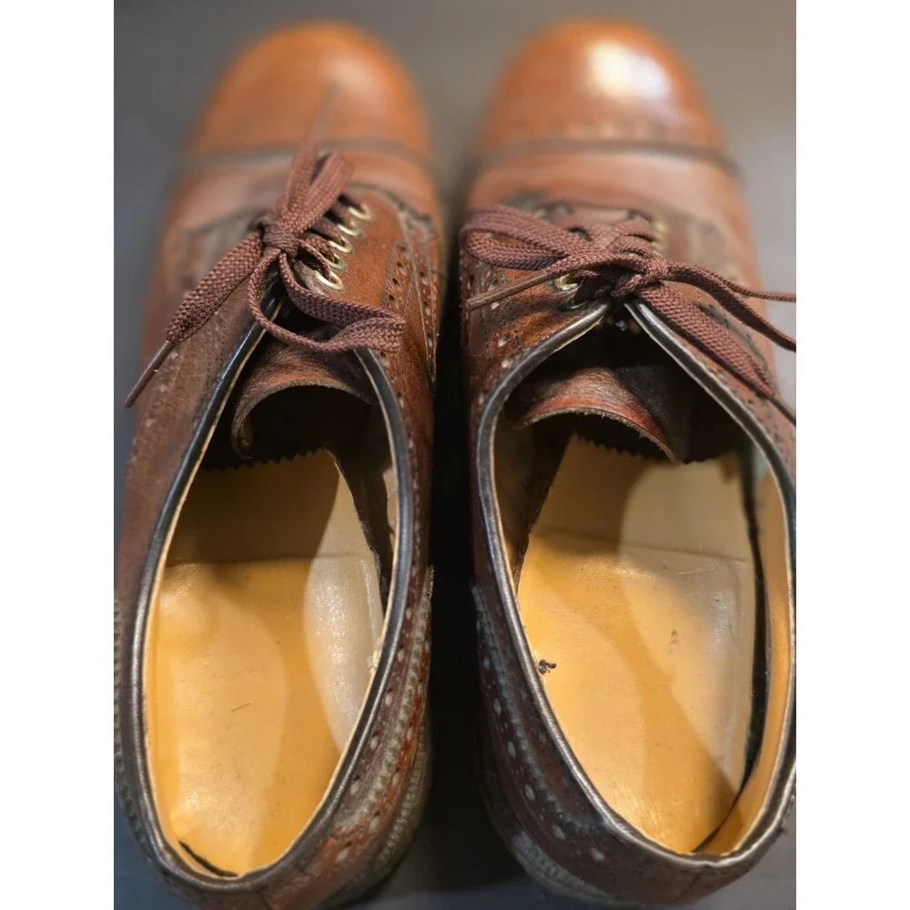 Vintage Hanover Imperial Brown Pebbled Leather Cap Toe Brogue Oxfords 10D W909-2